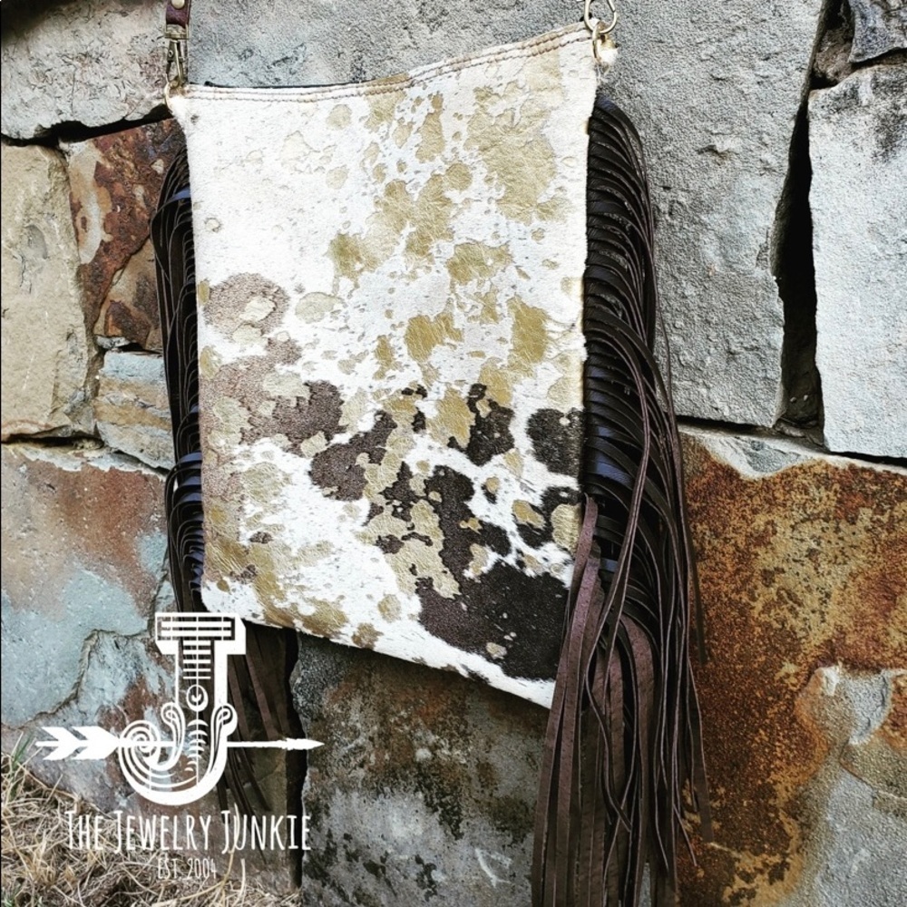 Mixed Metallic Hair on Hide Handbag w/ Leather Fringe
